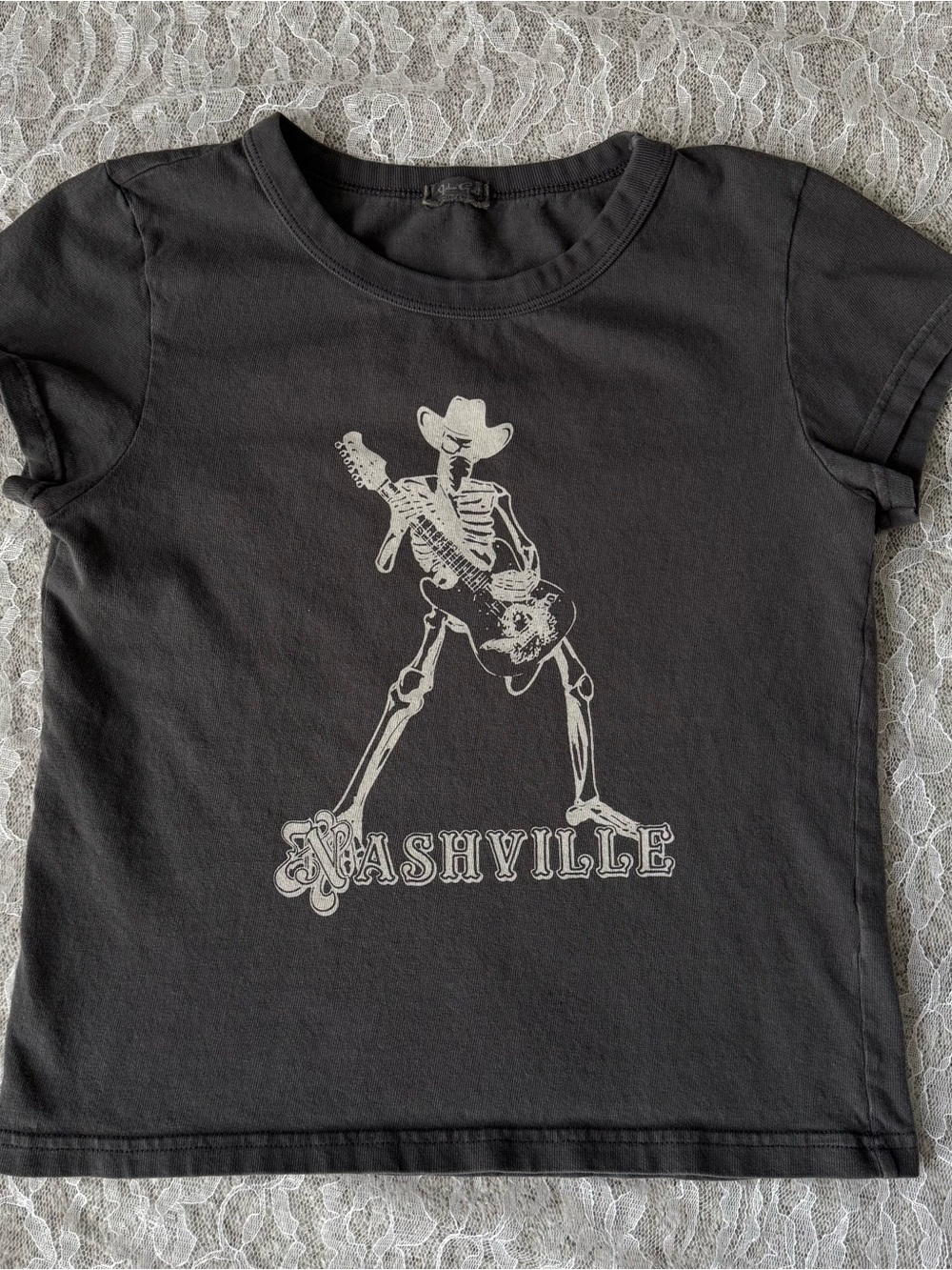 Brandy Melville Black Nashville Skeleton Guitar Short-Sleeve Tee